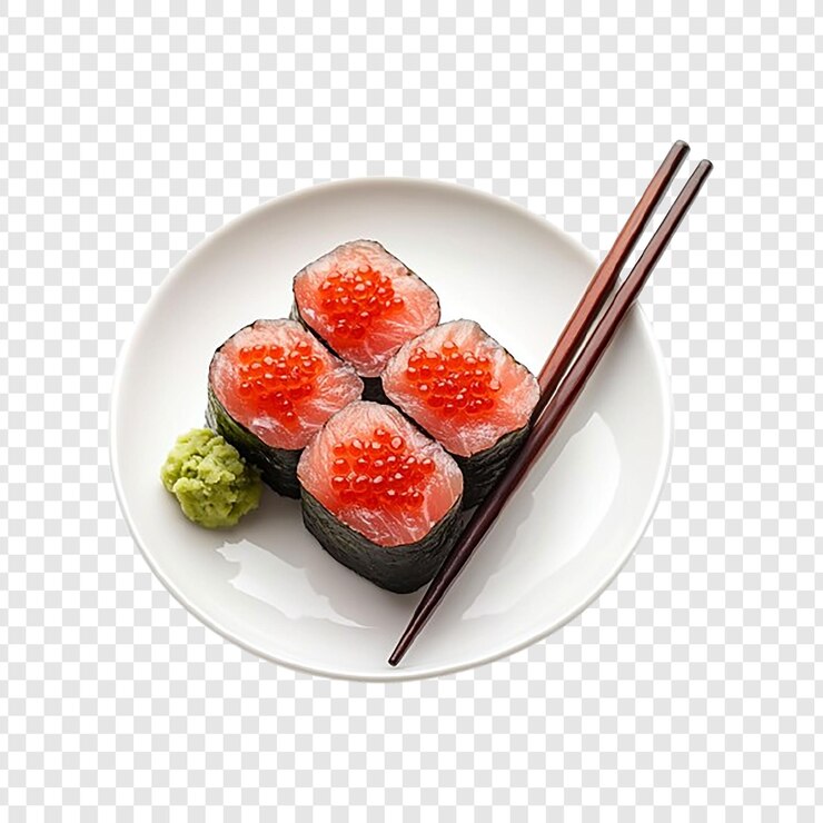 PSD un plato de sushi con palillos y palillos en él