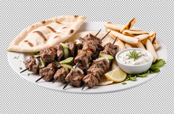 PSD plato de suvalaki de cordero griego con pita cordero jugoso envuelto en pita suave