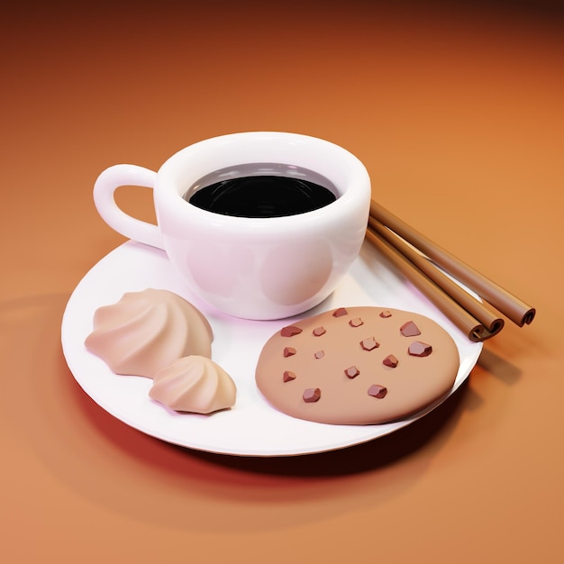 Un plato con una taza de café y galletas