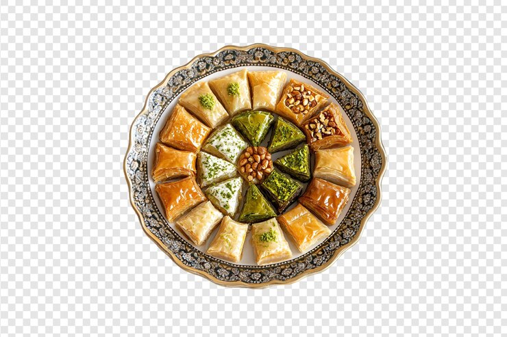 PSD un plato tradicional de baklava aislado sobre un fondo transparente