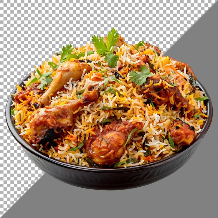 PSD plato tradicional indio de biryani en un fondo transparente generado por ai