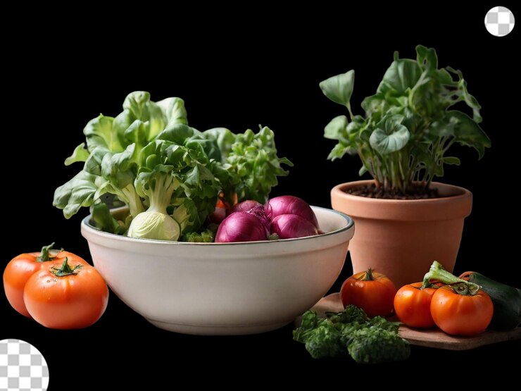 PSD un plato de verduras sentado en un siguiente png transparente