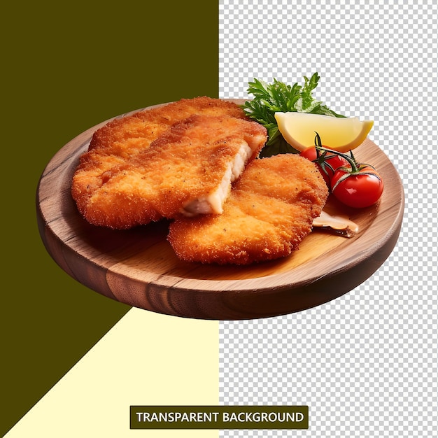 PSD un plato de wienerschnitzel con limón y tomate