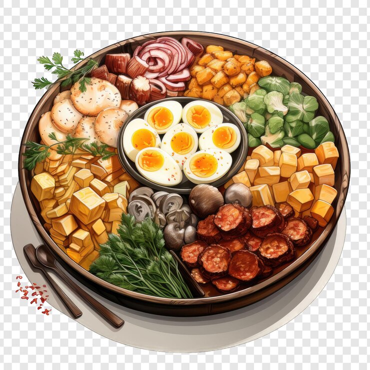 PSD platos de comida aislados estilo png con fondo blanco dibujos animados generativo ia