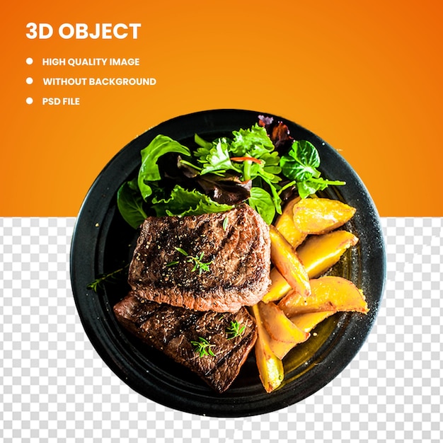 Platte mit gegrilltem Lamm, gegrilltem Rindfleischsteak auf dem dunklen, gegrillten Holz, Rindfleischsteak, gegrilltes Rindfleschsteak.