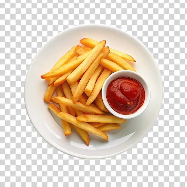 Platte mit pommes frites und ketchup, isoliert auf durchsichtigem hintergrund