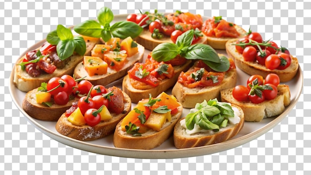 PSD platter of assorted bruschetta isolated on transparent background