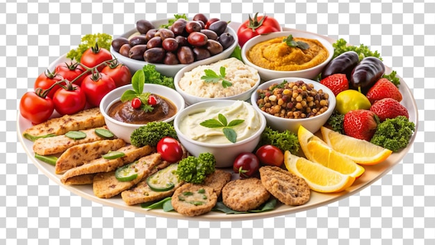 PSD platter of assorted mediterranean meze isolated on transparent background