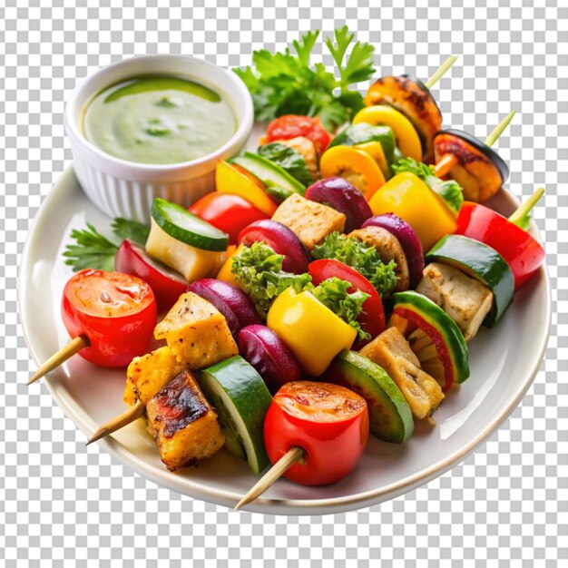 PSD platter of colorful vegetable skewers grilled