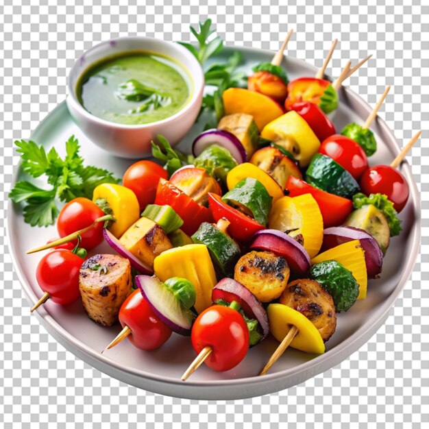 PSD platter of colorful vegetable skewers grilled