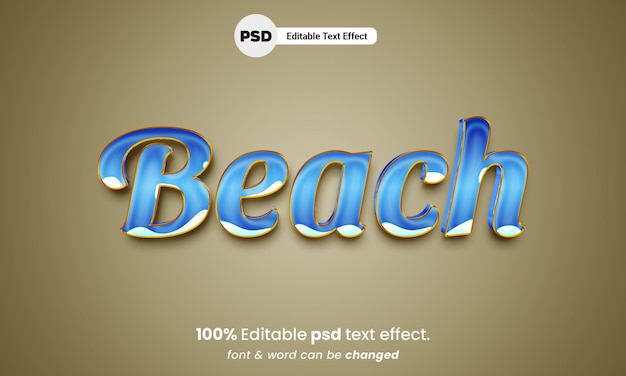 Playa 3d editable psd efecto de texto de playa