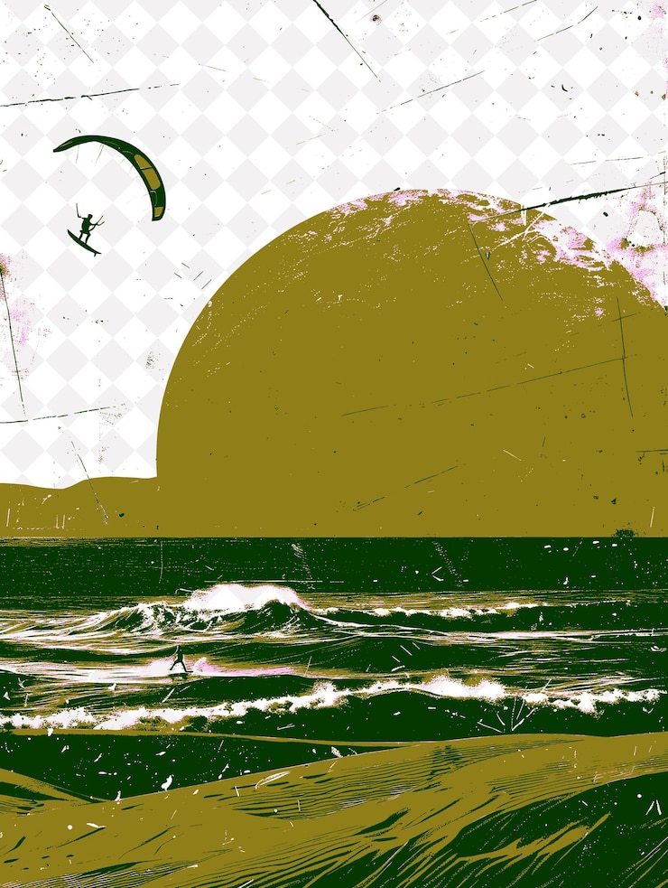 PSD la playa de jericoacoara con windsurf y sandboard red sun brasil escena y cultura ilustraciones