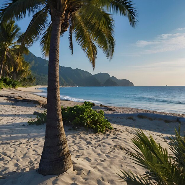 Playa con paisaje oceánico y palmeras