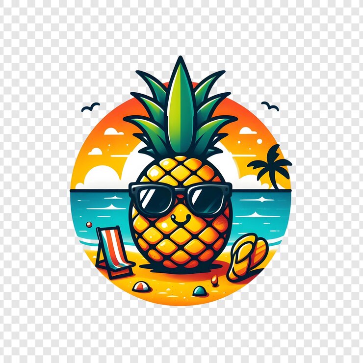 PSD playa de verano de jugo de piña sobre un fondo transparente