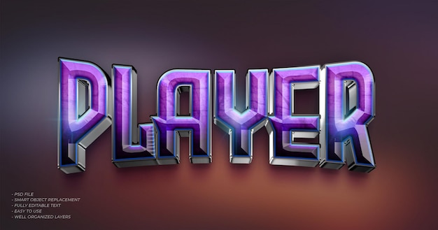 PSD player-gaming-titel benutzerdefinierter texteffekt 3d-stil