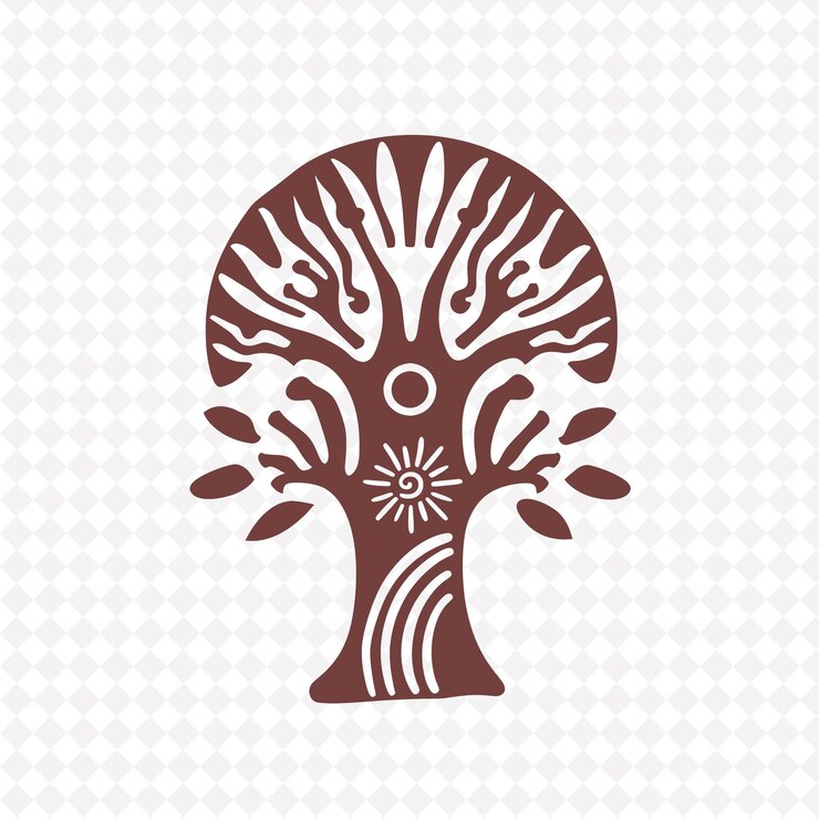 PSD playful baobab tree logo with decorative animal and sun desi creative plant vector designs