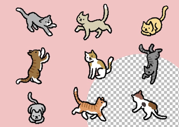 Playful Cats in Various Poses A Cute Illustration