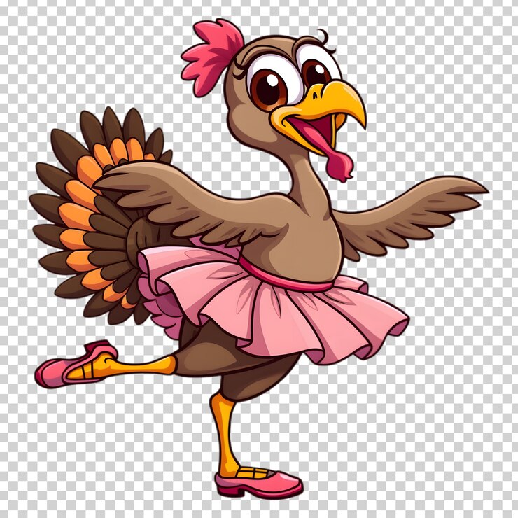 Playful Turkey Ballerina in Pink Tutu and Ballet Shoes Tshirt Cartoon Thanksgiving Dance Design