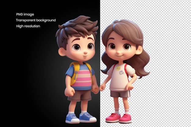 PSD playtime pals cartoons menino e menina de pé