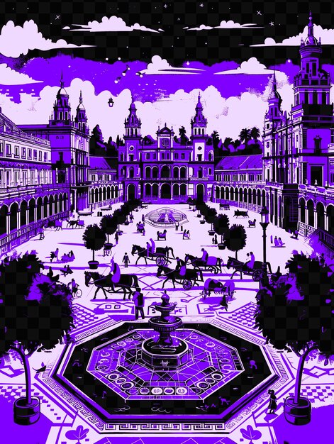 PSD la plaza de españa de sevilla con una impresionante escena callejera azulejada con una camiseta vectorial psd tatto ink scape art