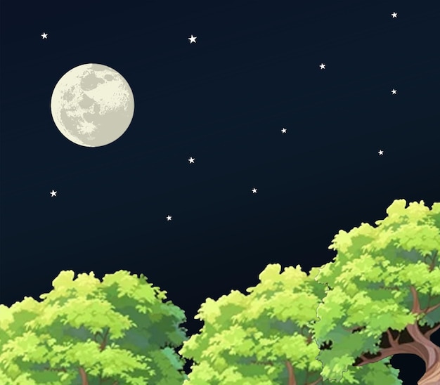une pleine lune est montrée dans un ciel nocturne sombre