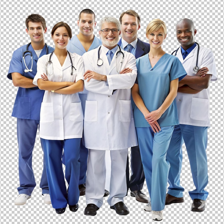 PSD en pleno crecimiento colegas médicos de pie juntos en un fondo transparente