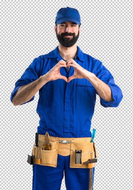 PSD plombier faire un coeur avec ses mains