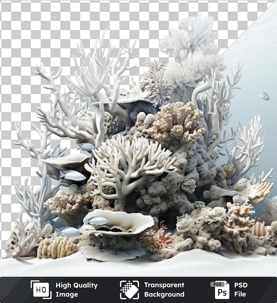 Plongeur Photographique Réaliste De Haute Qualité Un Récif De Corail Sous-marin Un Arbre Blanc Et Un Petit Poisson