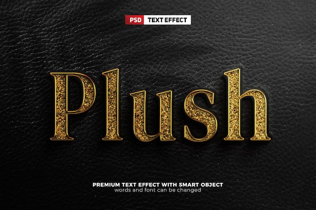 Plüschgoldglitter 3d bearbeitbare texteffekt-mockup-logo-vorlage auf lederhintergrund