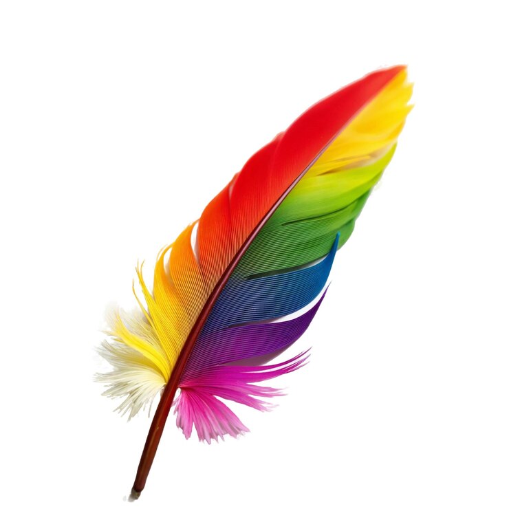 PSD una pluma de arco iris colorida con vibrantes gradientes de amarillo naranja rojo azul y púrpura
