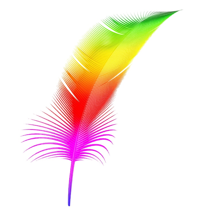 PSD pluma de arco iris pluma colorida renderizado en 3d aislado en un fondo transparente
