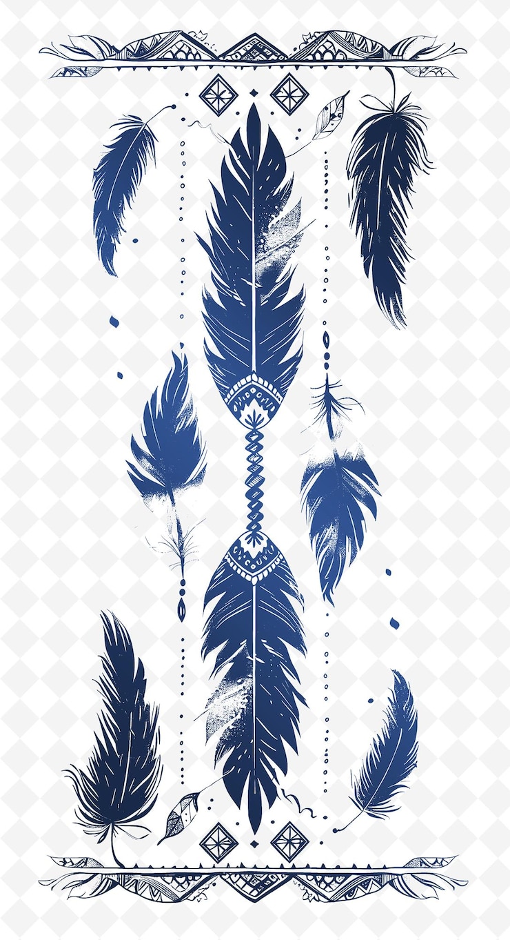 PSD una pluma azul con plumas en un fondo blanco