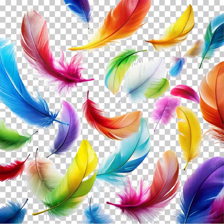 PSD pluma de colores sobre un fondo transparente