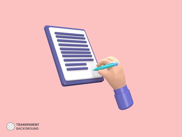 PSD pluma escribiendo en papel blanco tomando nota documento 3d renderizado ilustración en color pastel