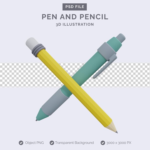 PSD pluma y lápiz ilustración 3d