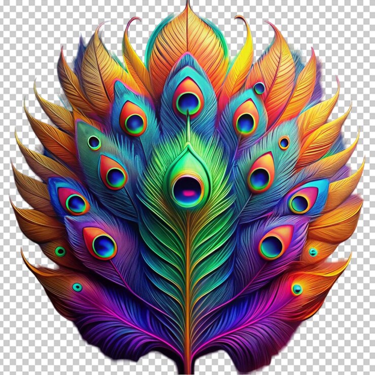 PSD pluma de pavo real en 3d para el festival de holi