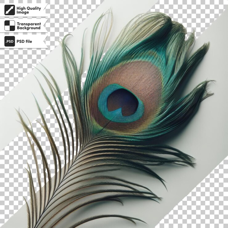 PSD pluma de pavo real psd en fondo transparente con capa de máscara editable