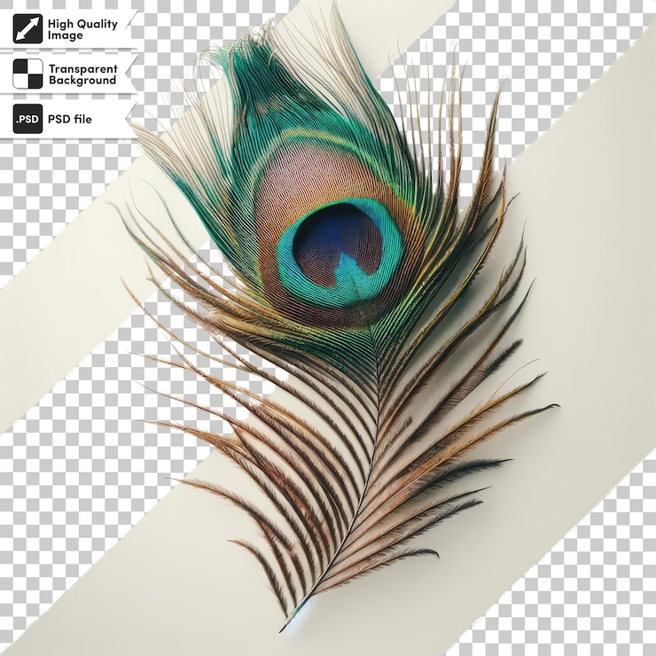 PSD pluma de pavo real psd en fondo transparente con capa de máscara editable