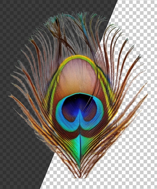 PSD pluma de pavo real vibrante con ojo iridescente en un fondo transparente