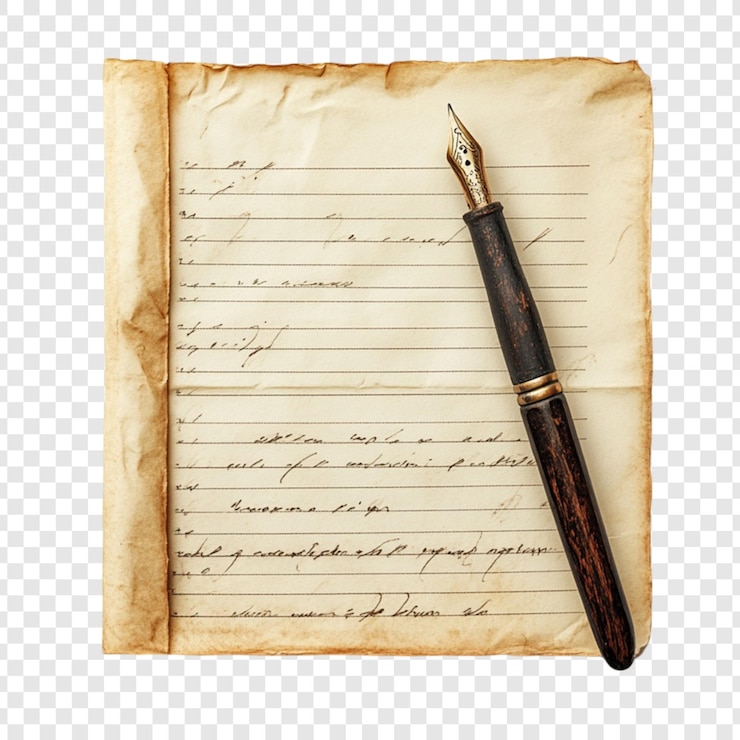 PSD pluma pluma antigua en papel envejecido con escritura manuscrita
