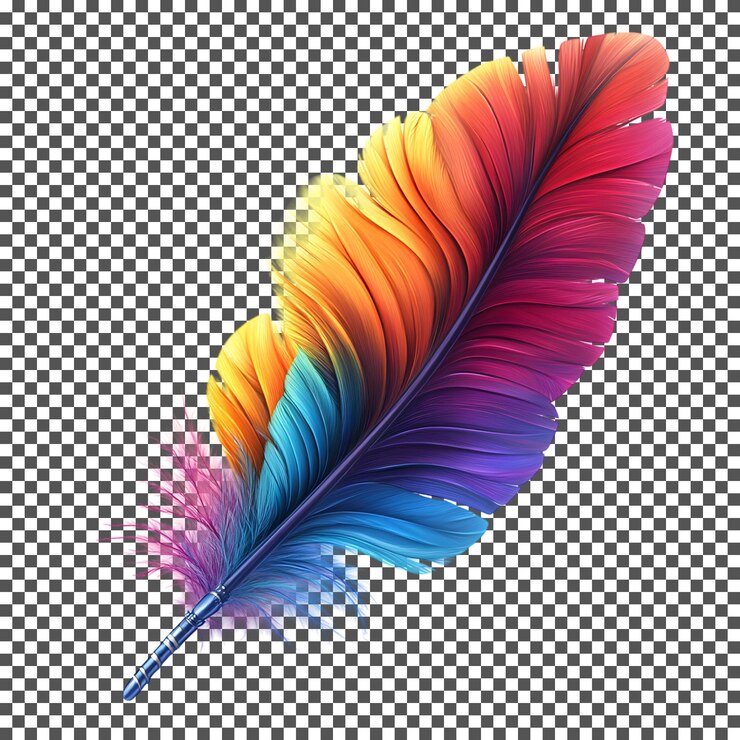 PSD pluma de pluma de arco iris aislada sobre un fondo transparente