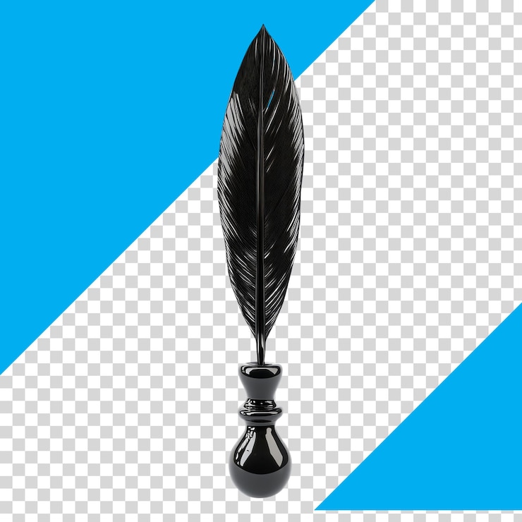 PSD pluma de pluma negra con tinta sobre un fondo azul