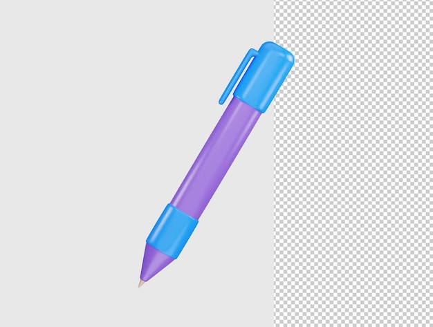 PSD pluma volumétrica papelería para escribir y dibujo creativo icono 3d renderizado ilustración vectorial