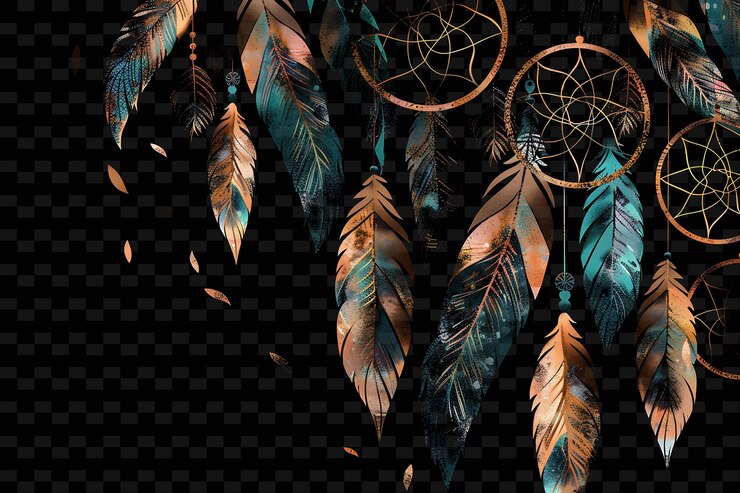 PSD las plumas brillantes y los cazadores de sueños plumas entrelazadas sh y2k textura forma arte de decoración de fondo