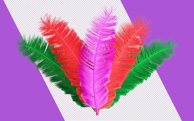 PSD plumas de colores 3d para composición de carnaval