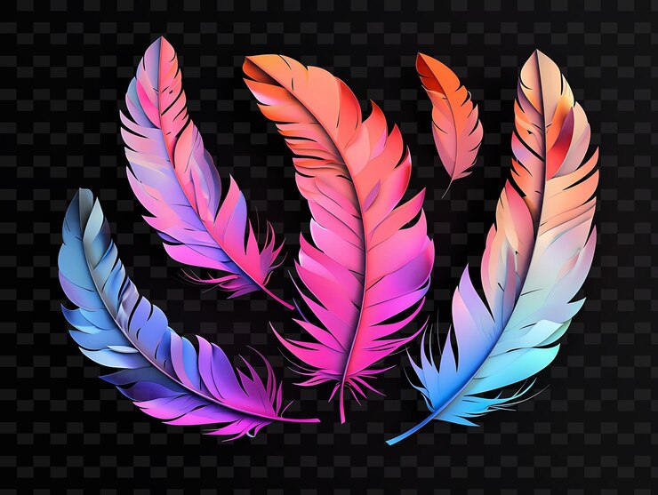 PSD las plumas de papel luminiscente dispuestas en una pluma gradiente cu forma de textura y2k arte de decoración de fondo