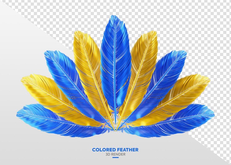 PSD plumas reales azules y amarillas elemento 3d