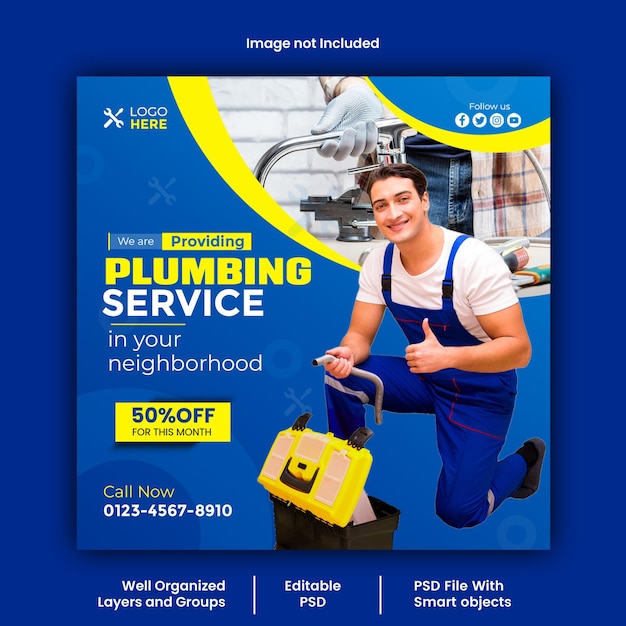 PSD plumbing-service-flyer, social-media-post, web-banner