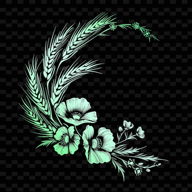 PSD une plume verte avec un fond vert avec un motif floral