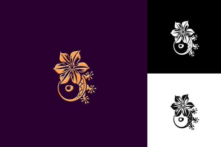 PSD plumeria con huellas de geco y iconos minimalistas con diseño vectorial de ilustraciones creativas de spi